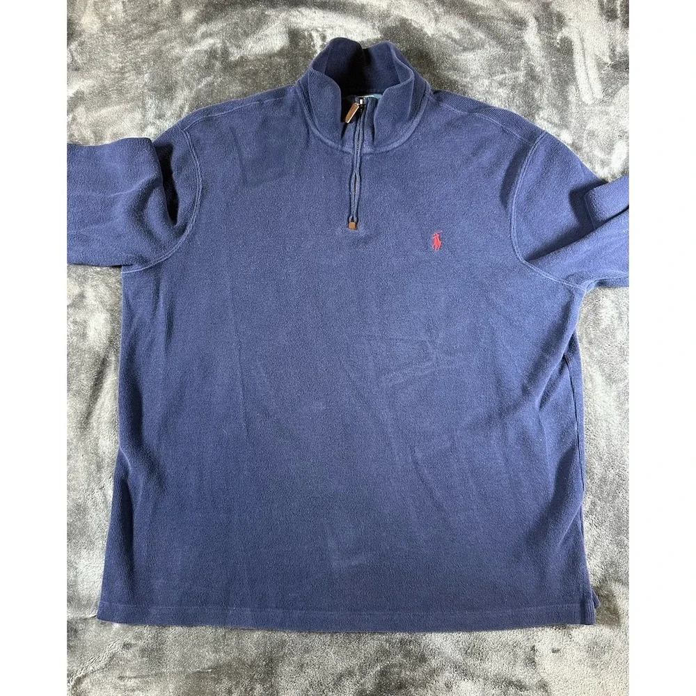 Vintage Polo‎ Ralph Lauren Quarter Zip Sweater Blue Cropped MENS XL VTG